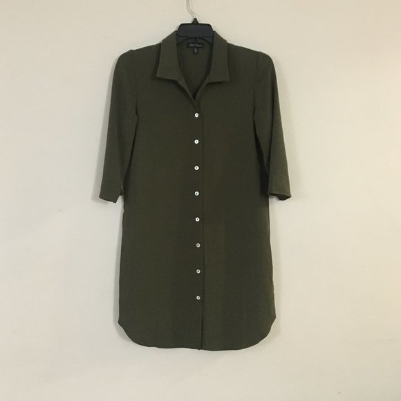 Slinky Brand Olive Green Crepe Long Tunic Shirt Top Size XS - Picture 1 of 8